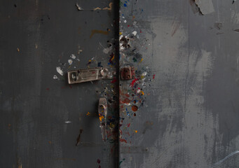 Closeup of. an abandoned, grungy closet lock