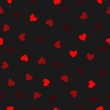 Seamless pattern small red hearts on black background. Valentines day simple dark wall paperwith fall heart, vector eps 10