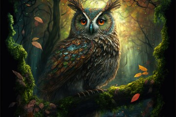 Spirit of the Forest, Fantasy Owl, Concept Art, Digital Illustration, Generative AI