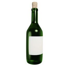 3D rendering of old green glass bottle with cork front view. Collectible spirits and wine. Realistic PNG illustration isolated on transparent background