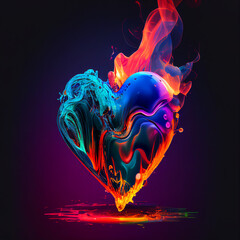 burning heart on fire, abstract colors