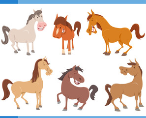 cartoon funny horses farm animal characters set