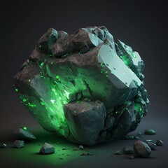 Magical mineral emerald. Green gemstone. Glowing gemstone.