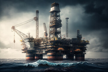 Oil rig in the ocean, fossil fuel