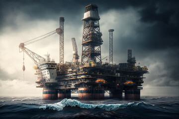 Obraz premium Oil rig in the ocean, fossil fuel