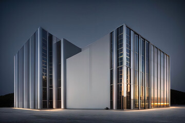 Office building in desert by night