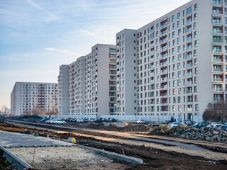 Obraz na płótnie Canvas Close up detail with a new built apartment building in Bucharest, Romania