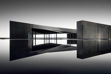 Abstract architechture, concrete house mirror reflections