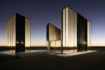 Abstract architechture, golden houses, nighttime photography