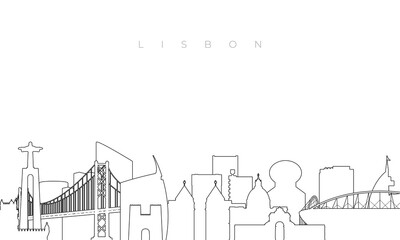 Outline Lisbon skyline. Trendy template with Lisbon buildings and landmarks in line style. Stock vector design.