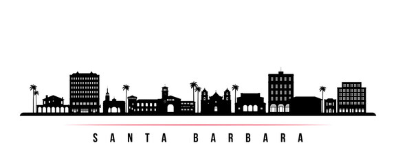 Santa Barbara skyline horizontal banner. Black and white silhouette of Santa Barbara, California. Vector template for your design. - obrazy, fototapety, plakaty