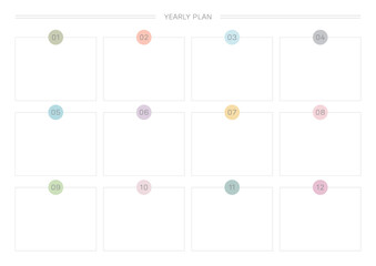 A year goal plan template with a simple and minimal style. Note, scheduler, diary, calendar planner document template illustration.