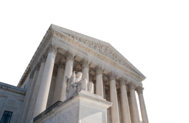 US Supreme Court Building with cut out background and sky.