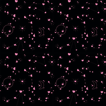 Romantic space seamless pattern with hearts