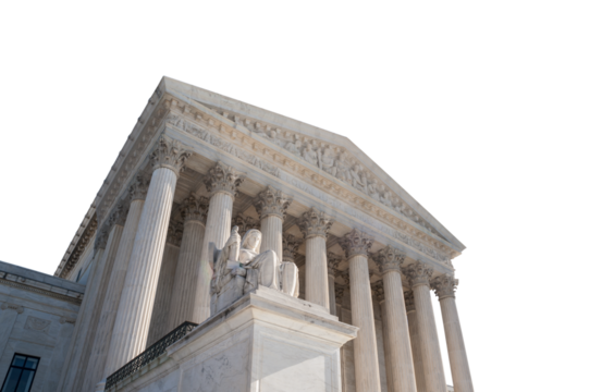 US Supreme Court Building with cut out background and sky.