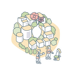 花束のある空間。 人々の生活とともに