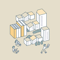 書籍と街並み。読書と趣味。