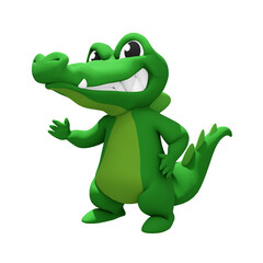 3d rendering of cutecrocodile mascot character greeting and looking at the viewer