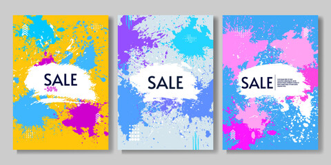 Set of sale posters. Paint splash and scratches. Vector illustration. Design for sale posters, booklets, flyers.