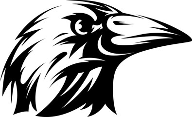 Fototapeta premium Head of raven. Crow abstract character illustration. Graphic logo designs template for emblem. Image of portrait for company use or tattoo.