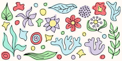 Fototapeta premium Set of abstract organic shapes, amorphous and vegetable figures, hand drawn elements for design