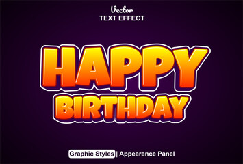 happy birthday text effect with graphic style and editable.