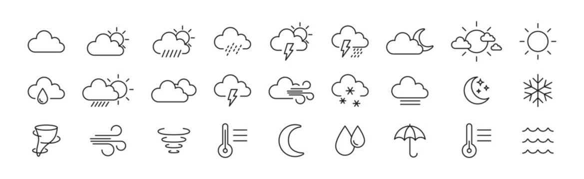Weather icons set. Linear style.