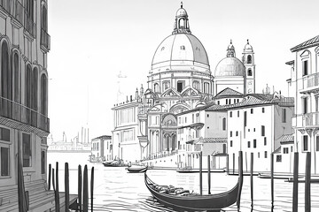Italy. Street in Venice - sketch illustration for coloring book.