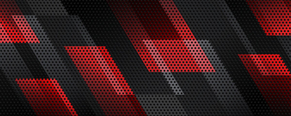 3D red black techno abstract background overlap layer on dark space with lines decoration. Modern graphic design element perforated style for banner, flyer, card, brochure cover, or landing page