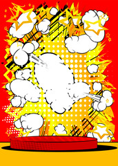 Comic Book abstract podium stage platform. Comics product scene pedestal for mockup presentation. Vector illustration vintage texture, background.