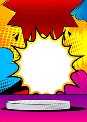 Comic Book abstract podium stage platform. Comics product scene pedestal for mockup presentation. Vector illustration vintage texture, background.