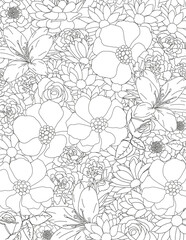 Vector carpet of flowers. Antistress coloring book for adults.   