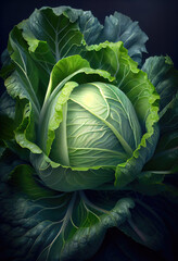 Obraz premium White cabbage. Head of white cabbage growing in vegetable garden. Generative AI