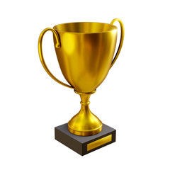 3d rendering of shiny clean gold award trophy from top perspective view
