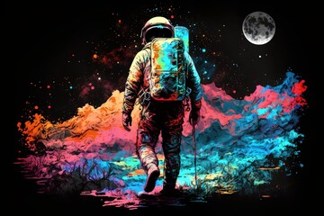 Fototapeta premium Astronaut walking on the moon, Generative AI