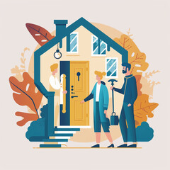 man and person in front of house