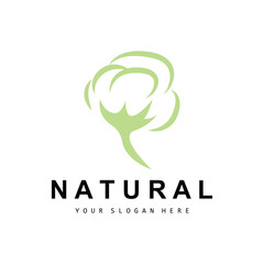 Cotton Logo, Natural Biological Organic Plant Design, Beauty Textile and Clothing Vector, Soft Cotton Flowers