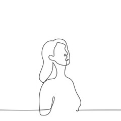 woman opened her mouth and looks up she is surprised or shocked by what she saw - one line drawing vector. concept to observe something unusual in the sky, UFO