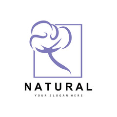 Cotton Logo, Natural Biological Organic Plant Design, Beauty Textile and Clothing Vector, Soft Cotton Flowers