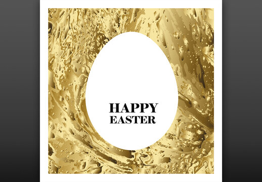 Happy Easter - minimalist easter card with egg cut from golden texture