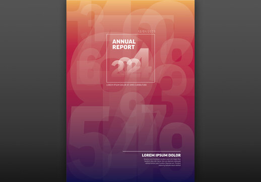 Violet annual report front cover page template with big numbers - red version
