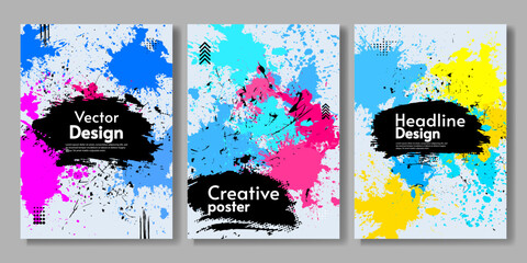 Vector illustration. Set of paint splash and scratches with white backdrop. Colorful design for poster, background, album, postcard, business card, invitation.
