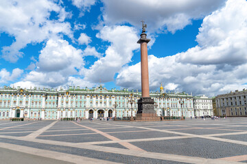 Winter Palace (Hermitage) and Alexander Column on Palace Square in St. Petersburg, Russia