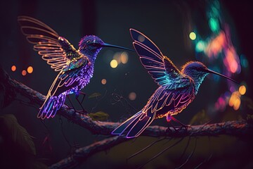 Brilliant RGB Neon Hummingbirds With