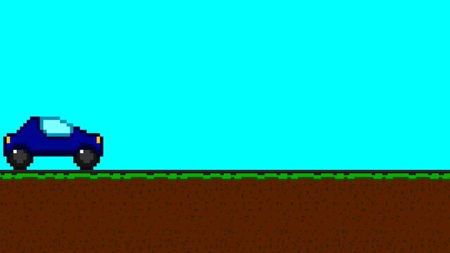 Animation of a moving car in 8bits style, arcade, 2d, art.