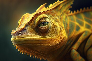 Closeup of Yellow Chameleon, Rendering, AI