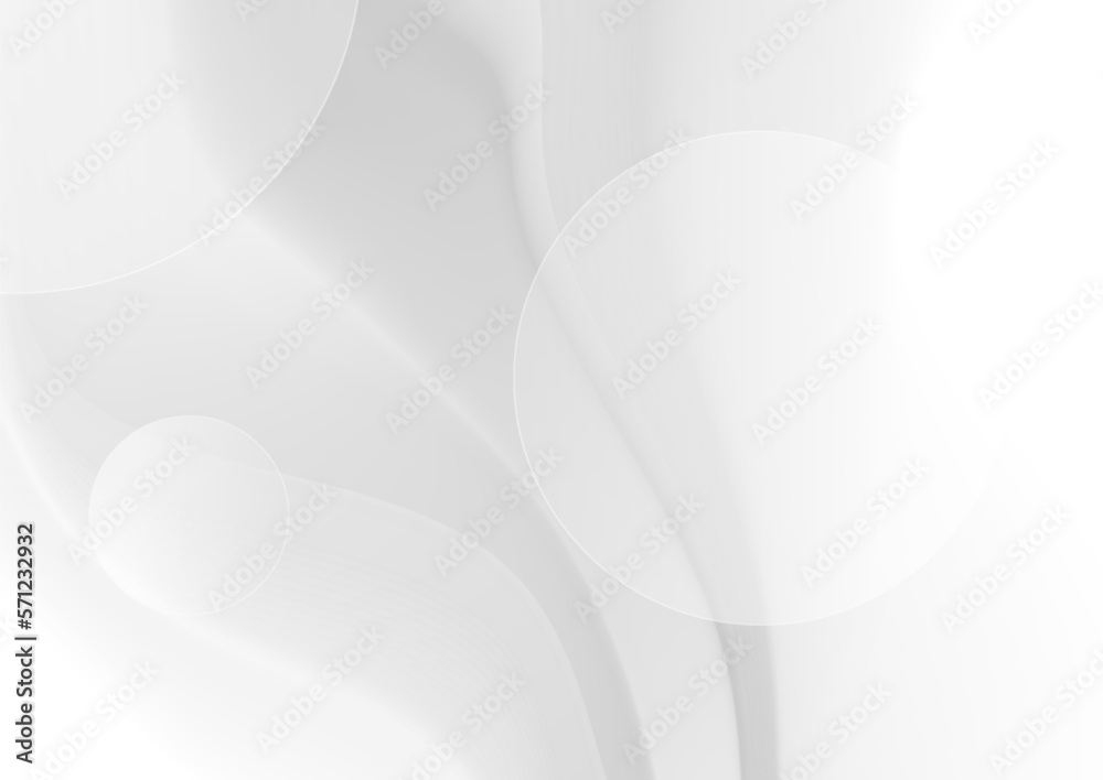 Wall mural white grey minimal abstract backgroud with smooth waves and geometrical circles. vector modern desig