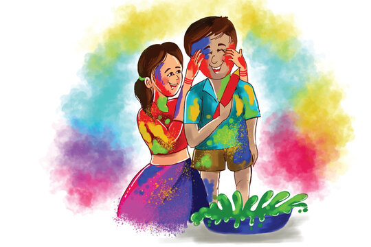 Holi greetings with joyful krishna and radha playing with colors design  20310526 Vector Art at Vecteezy