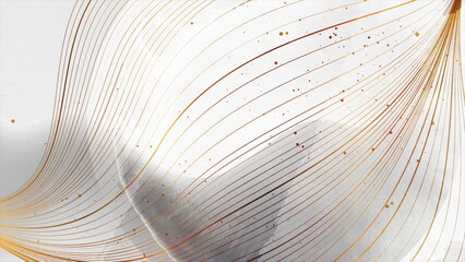 Golden wavy lines and dots on grey grunge background