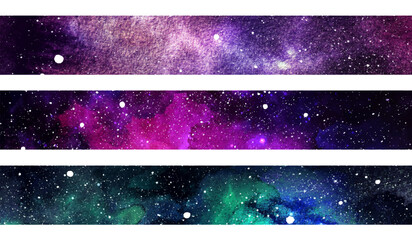Space background with realistic nebula and shining stars. Decorative washi tape with galaxy © WhataWin